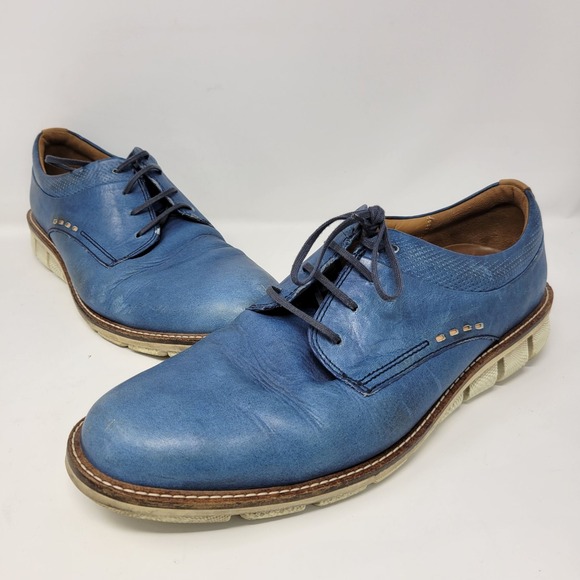 Ecco Shoes Men\'s 9 Leather Blue Lace Up Oxfords Rubber‎ Sole Comfort Leather main image 5
